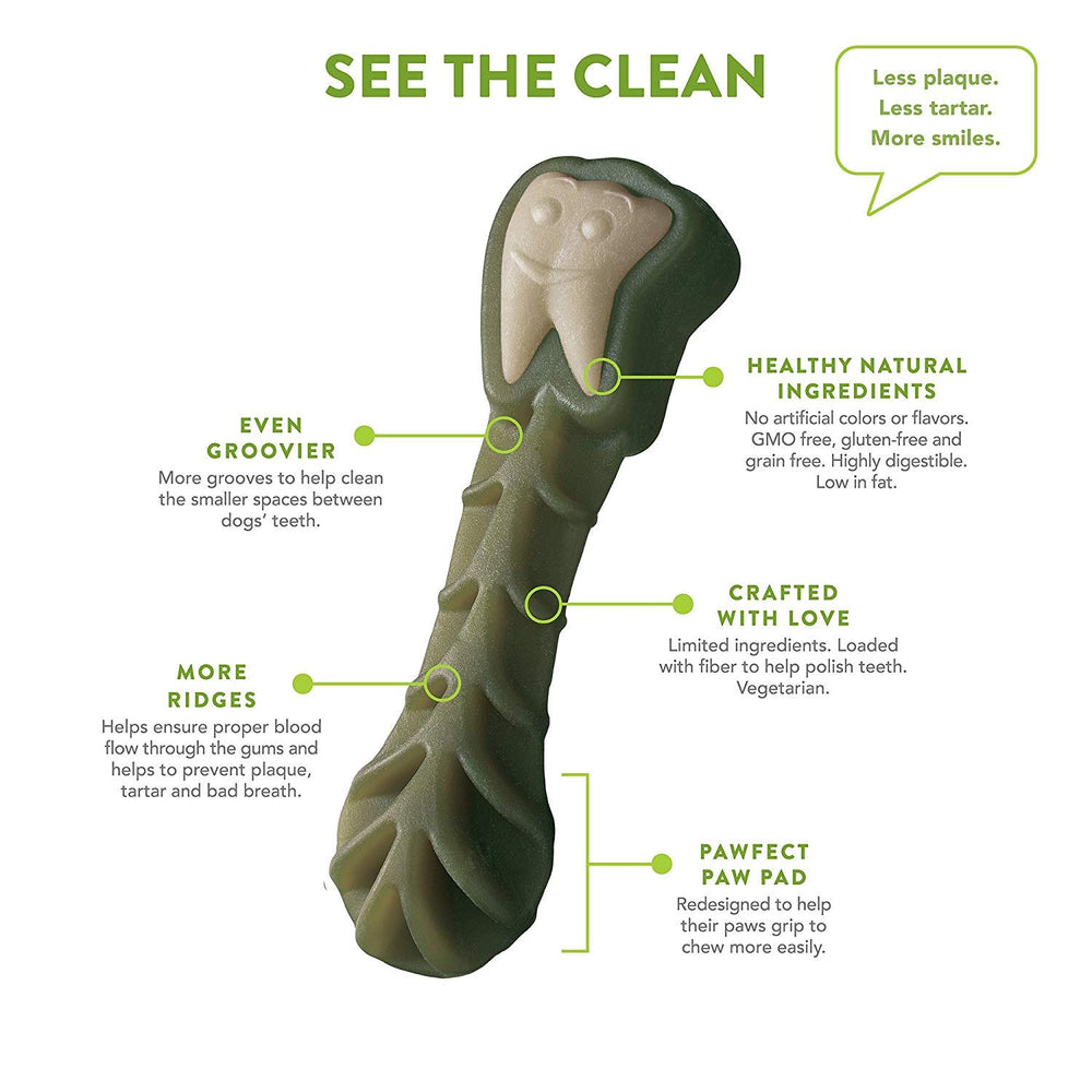 Whimzees Large Brushzees dog chewing action demonstrates long-lasting chew time for dogs.