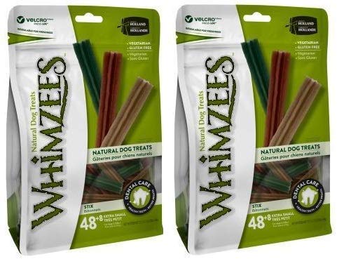 Whimzees Stix X-Small 56-count pack supports dental care and fresher breath for small dogs.