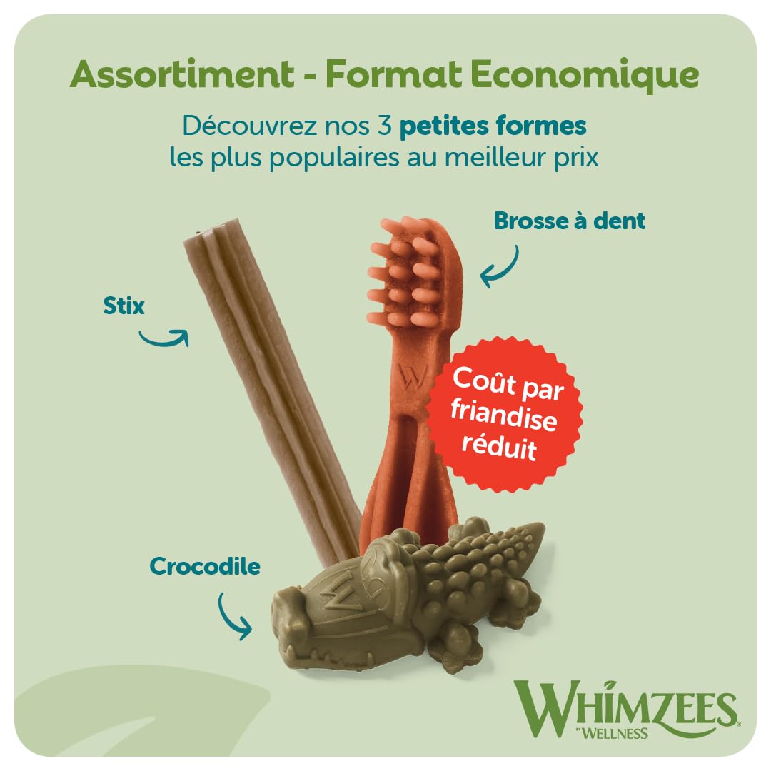Whimzees vegetarian sugar-free low-calorie chews infographic