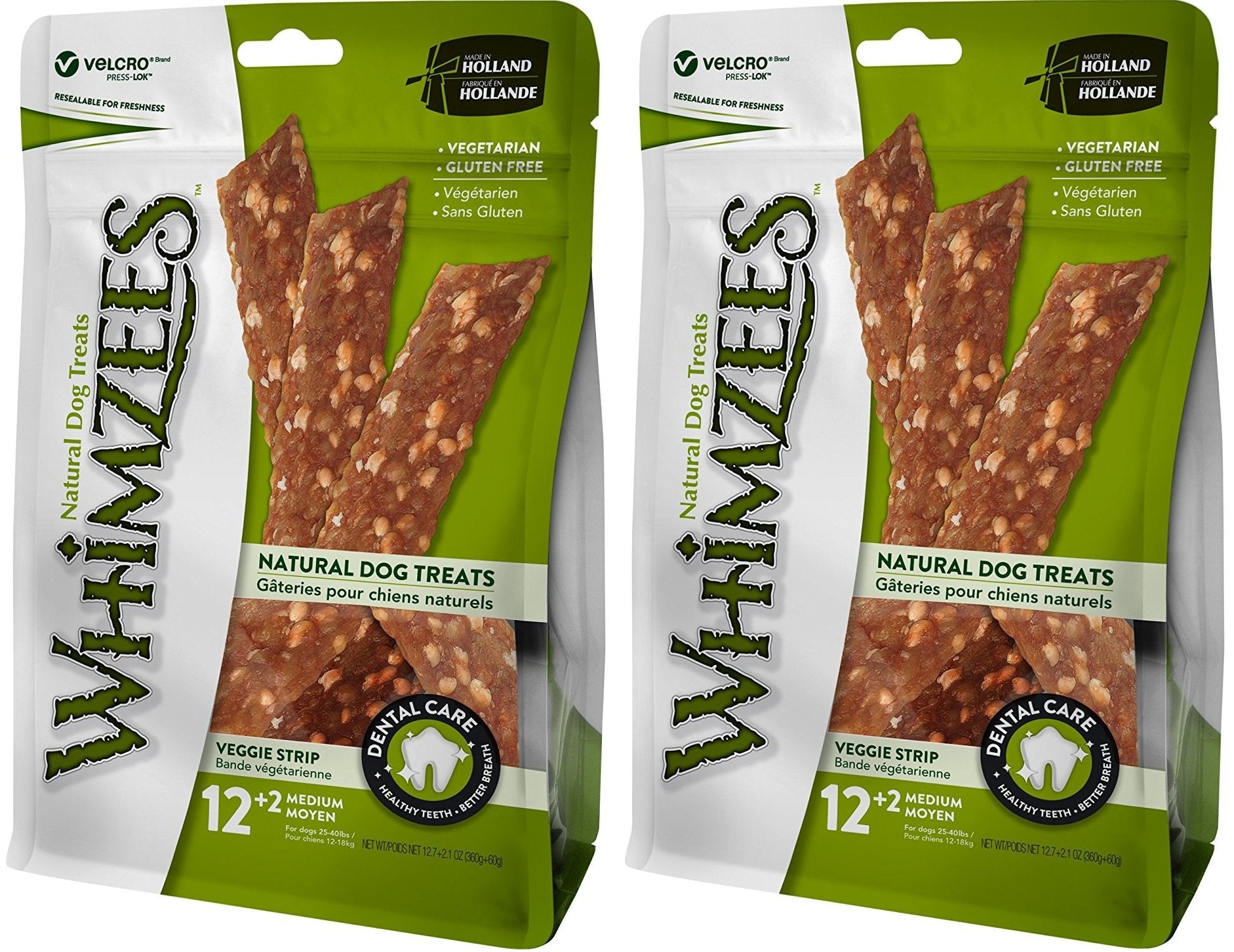 Whimzees Veggie Strip dog chew promotes fresh breath and tartar control.