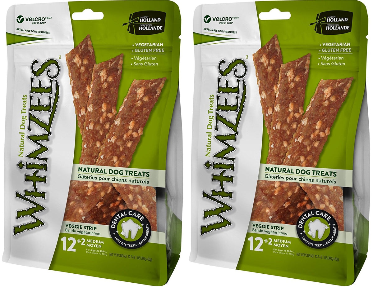 Whimzees Veggie Strip dog chew promotes fresh breath and tartar control.