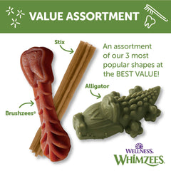 Whimzees Wellness dog chewing action; encourages daily dental care.