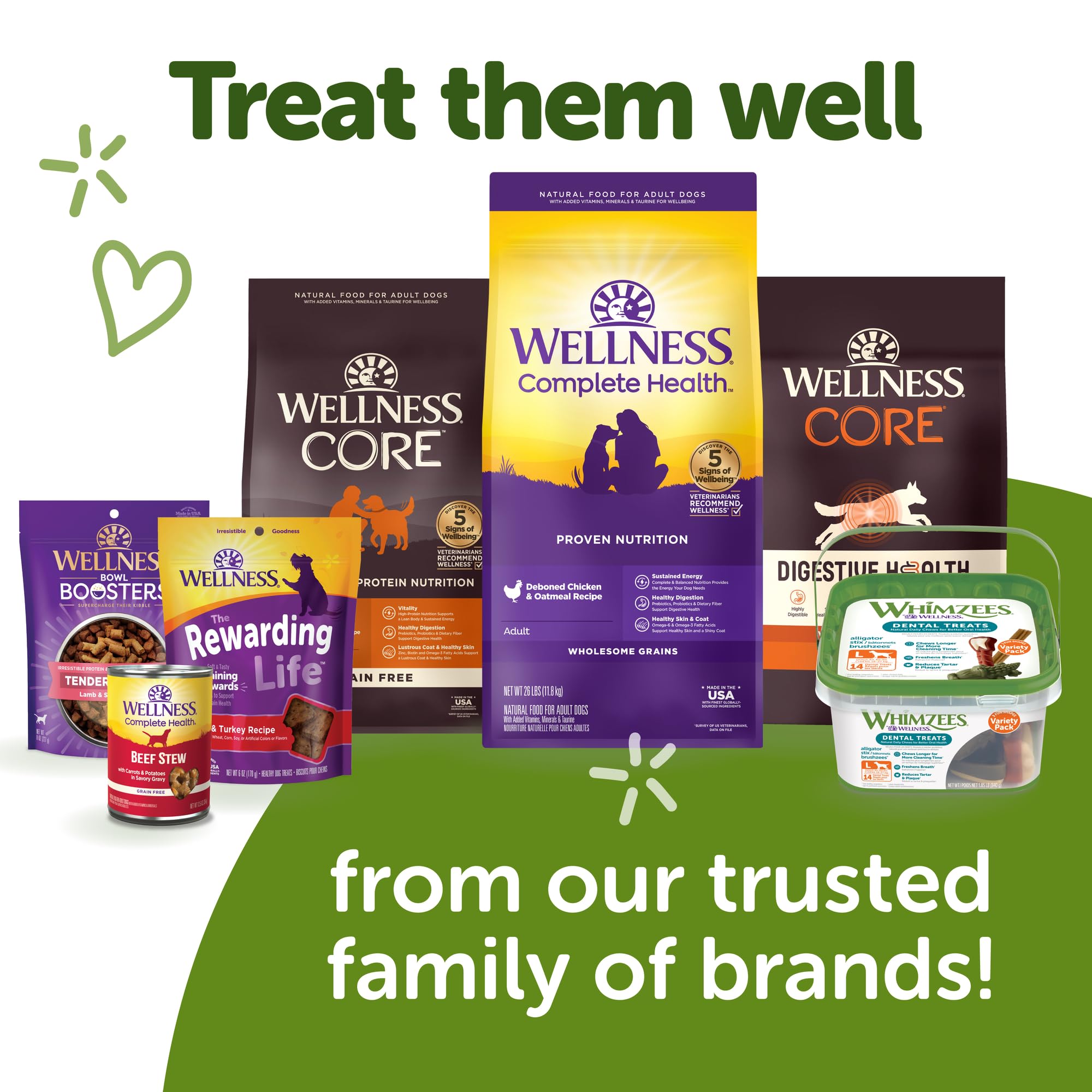 Whimzees Wellness packaging open view; shows variety in the box.