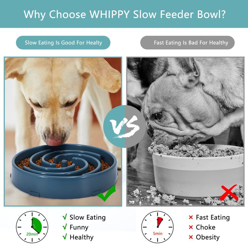WHIPPY blue slow feeder bowl is top-rack dishwasher safe for simpler cleanup.