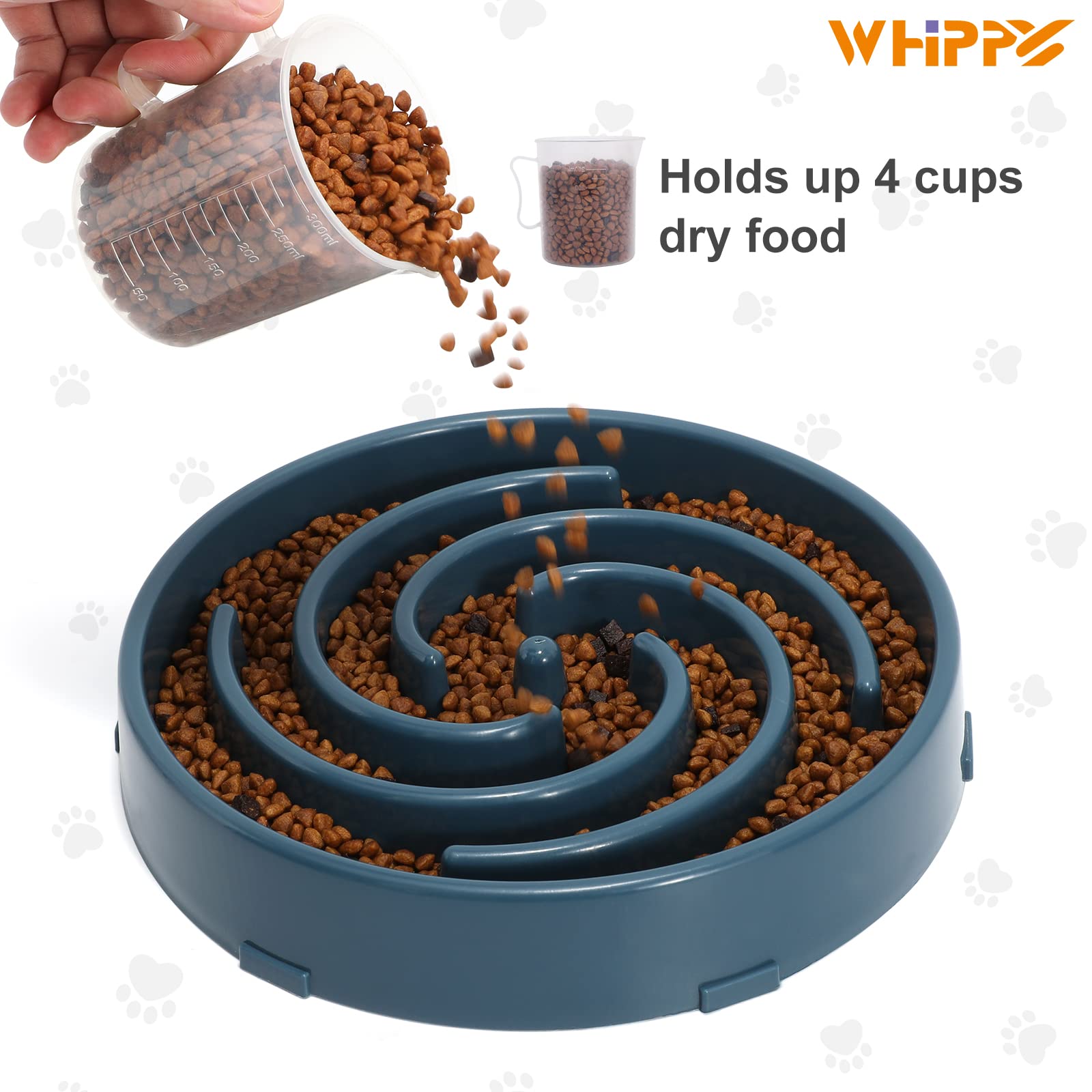WHIPPY blue slow feeder maze bowl supports dry, wet, or raw diets with ease.