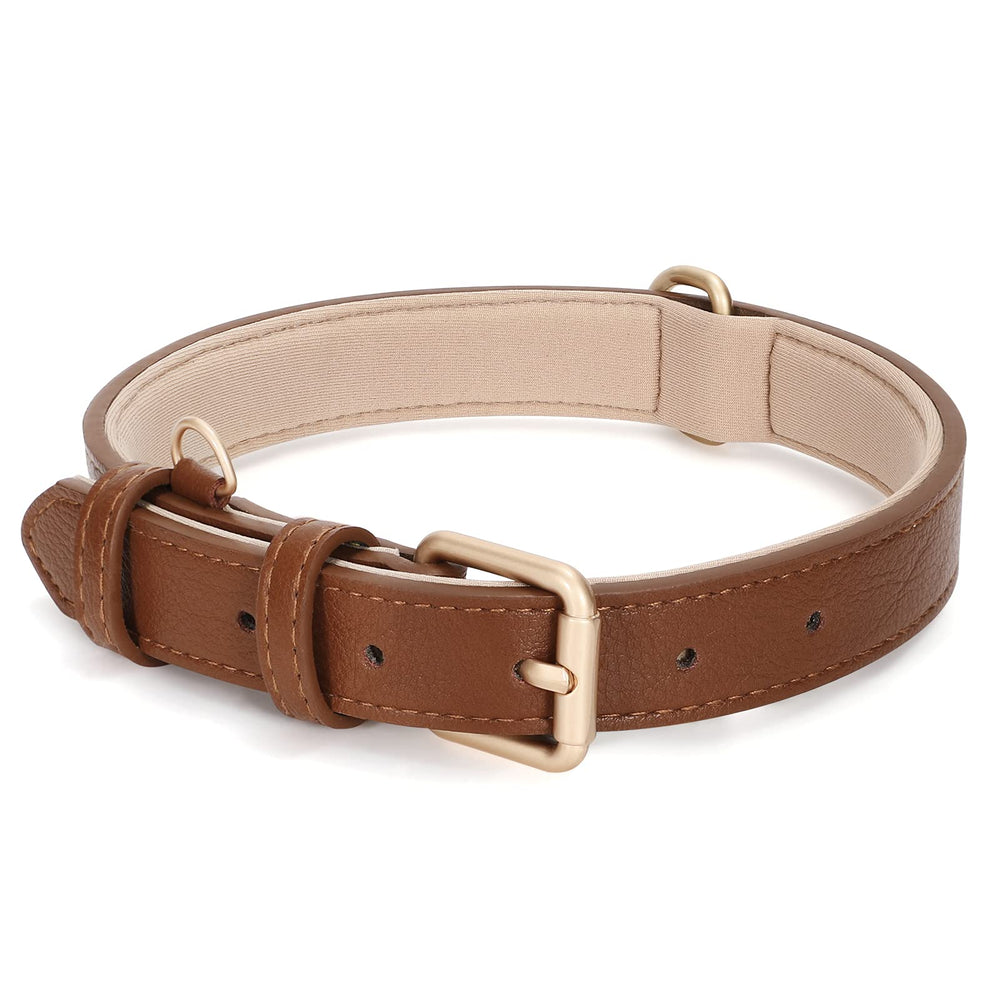 WHIPPY Leather Dog Collar brown outer view shows durable design for daily walks.
