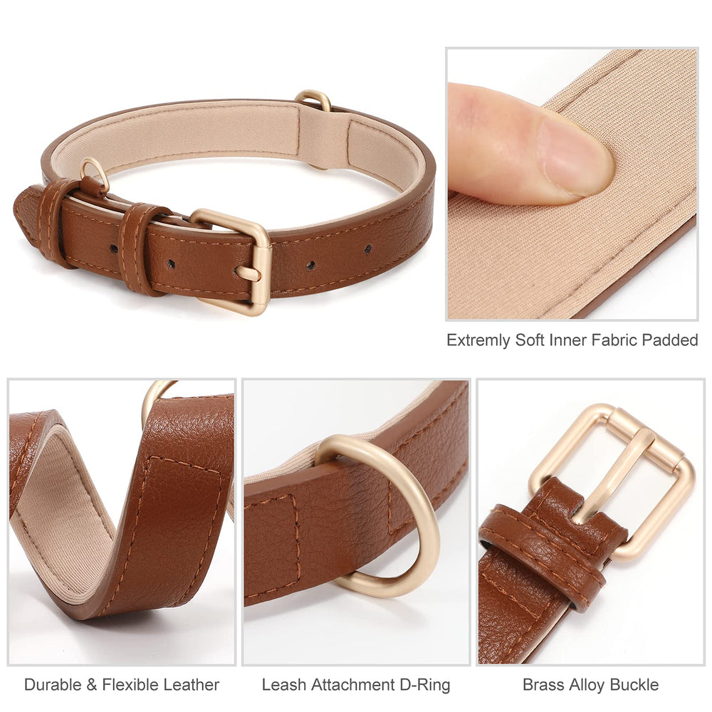 WHIPPY Leather Dog Collar on dog during walk showcases adjustable fit.