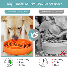 WHIPPY slow feeder orange bowl with six anti-slip pads to reduce sliding