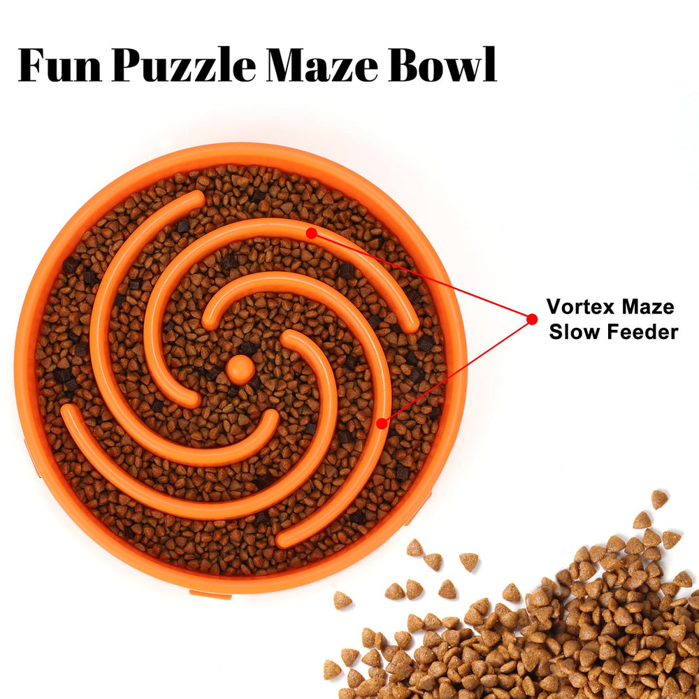 WHIPPY slow feeder orange bowl side view highlighting its compact design for medium dogs