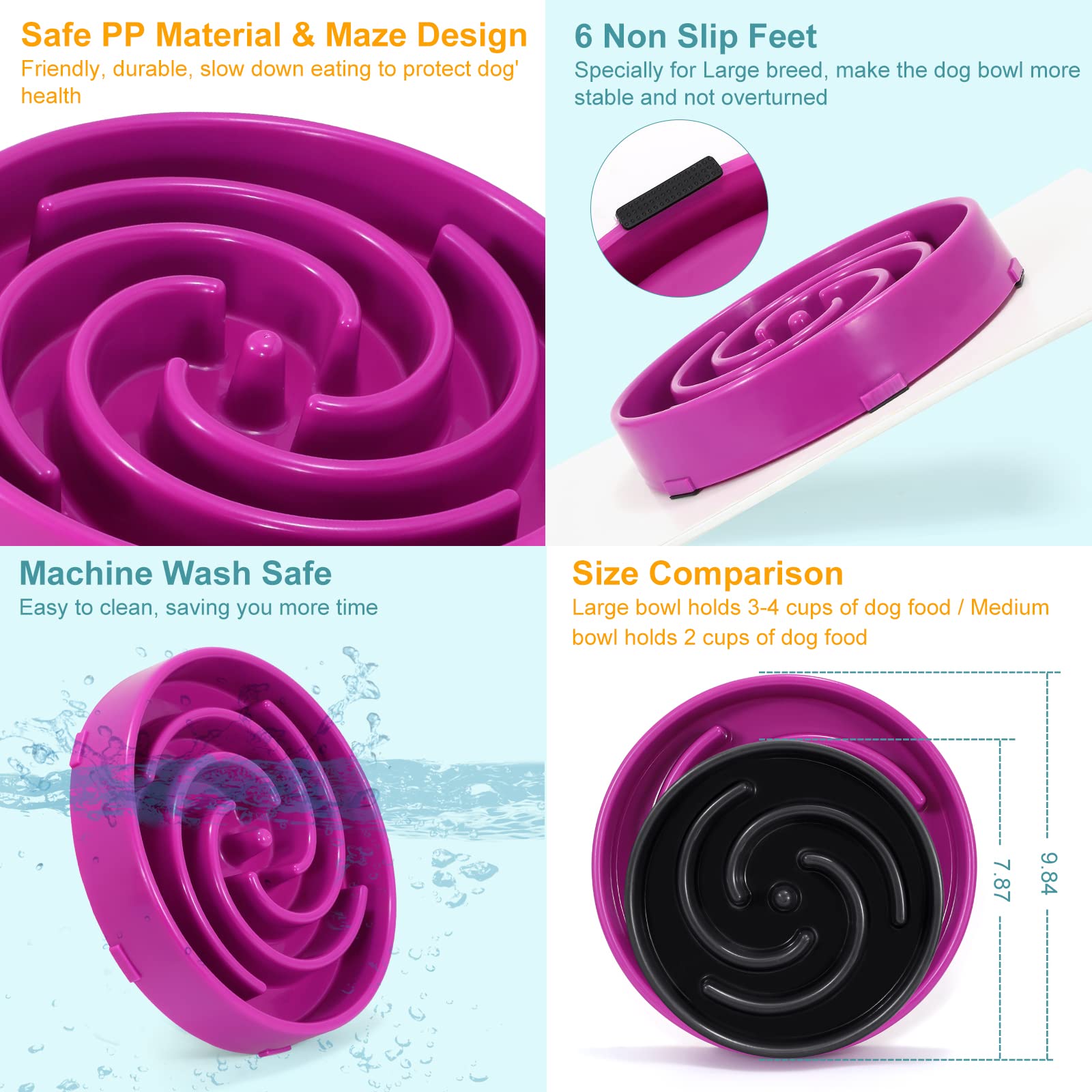 Whippy slow feeder bowl purple supports dry, wet, or raw diets with versatility