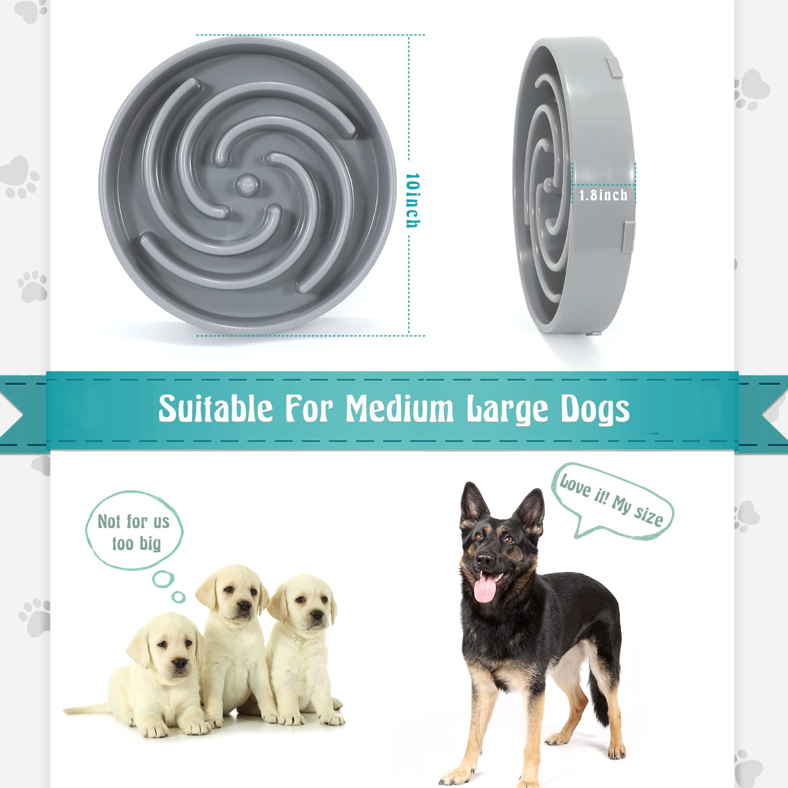 WHIPPY Slow Feeder bowl capacity shown as 1 1/2 cups for flexible meals.