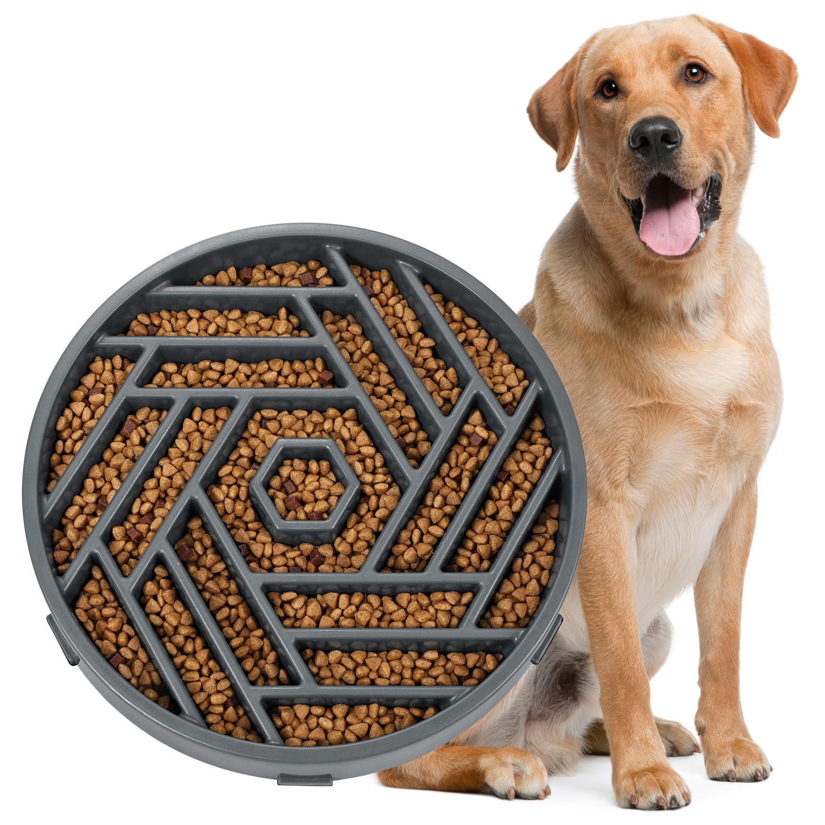 WHIPPY slow feeder dog bowl gray front view puzzle maze promotes mindful eating