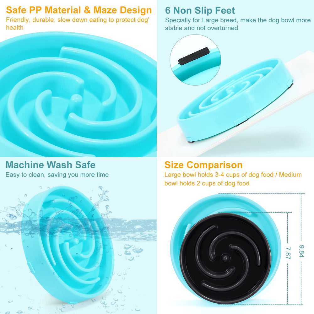 WHIPPY Slow Feeder Large Dog Bowl blue anti-slip-pads ensures steady meals and less mess