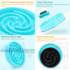 WHIPPY Slow Feeder Large Dog Bowl blue anti-slip-pads ensures steady meals and less mess