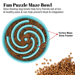 WHIPPY Slow Feeder Large Dog Bowl blue top view showcases puzzle design encouraging mindful eating