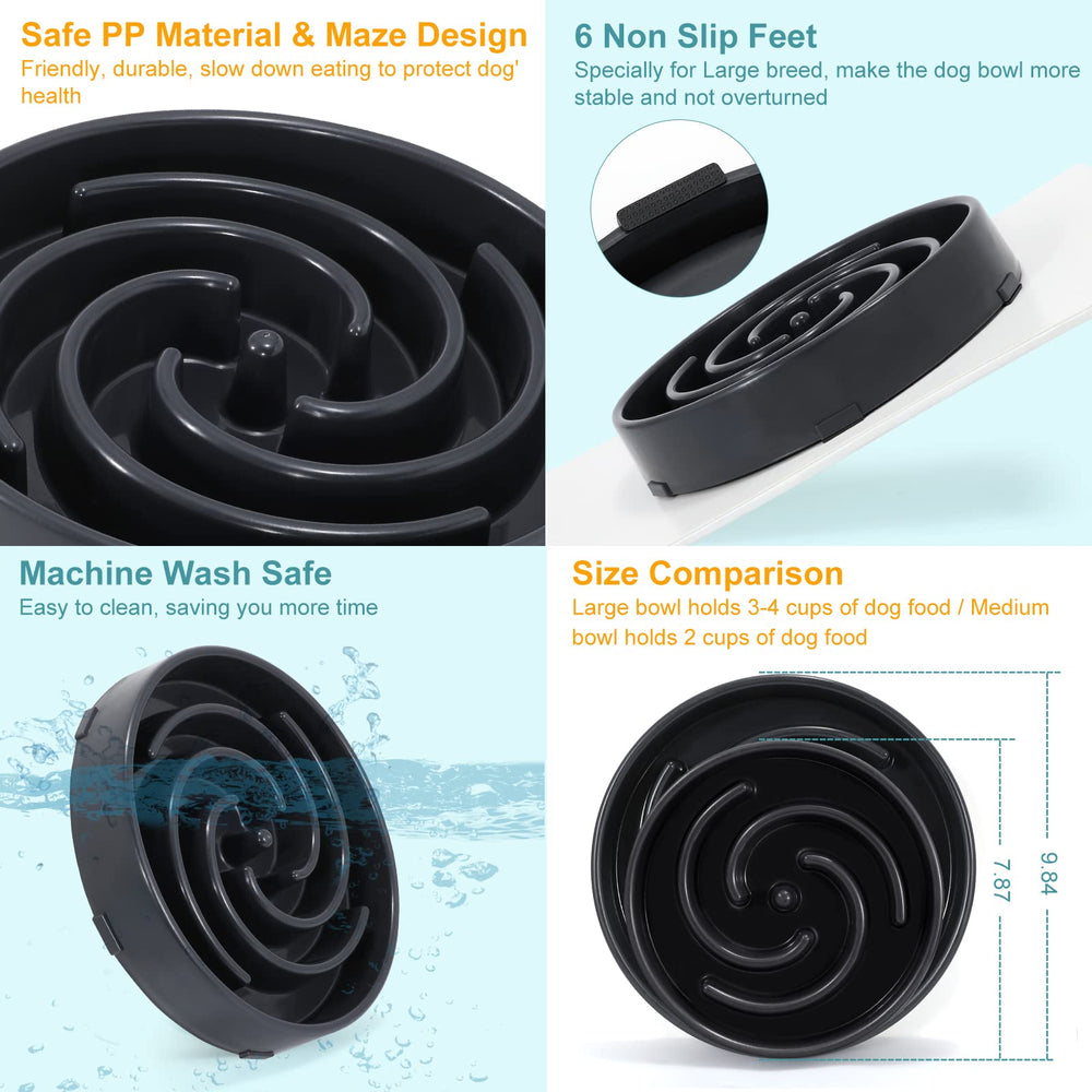 WHIPPY Slow Feeder Maze Bowl gray bottom non-slip view highlights anti-skid pads