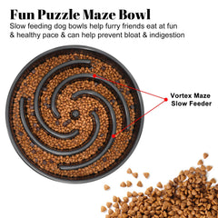 WHIPPY Slow Feeder Maze Bowl gray side view shows stable feeding with non-slip base