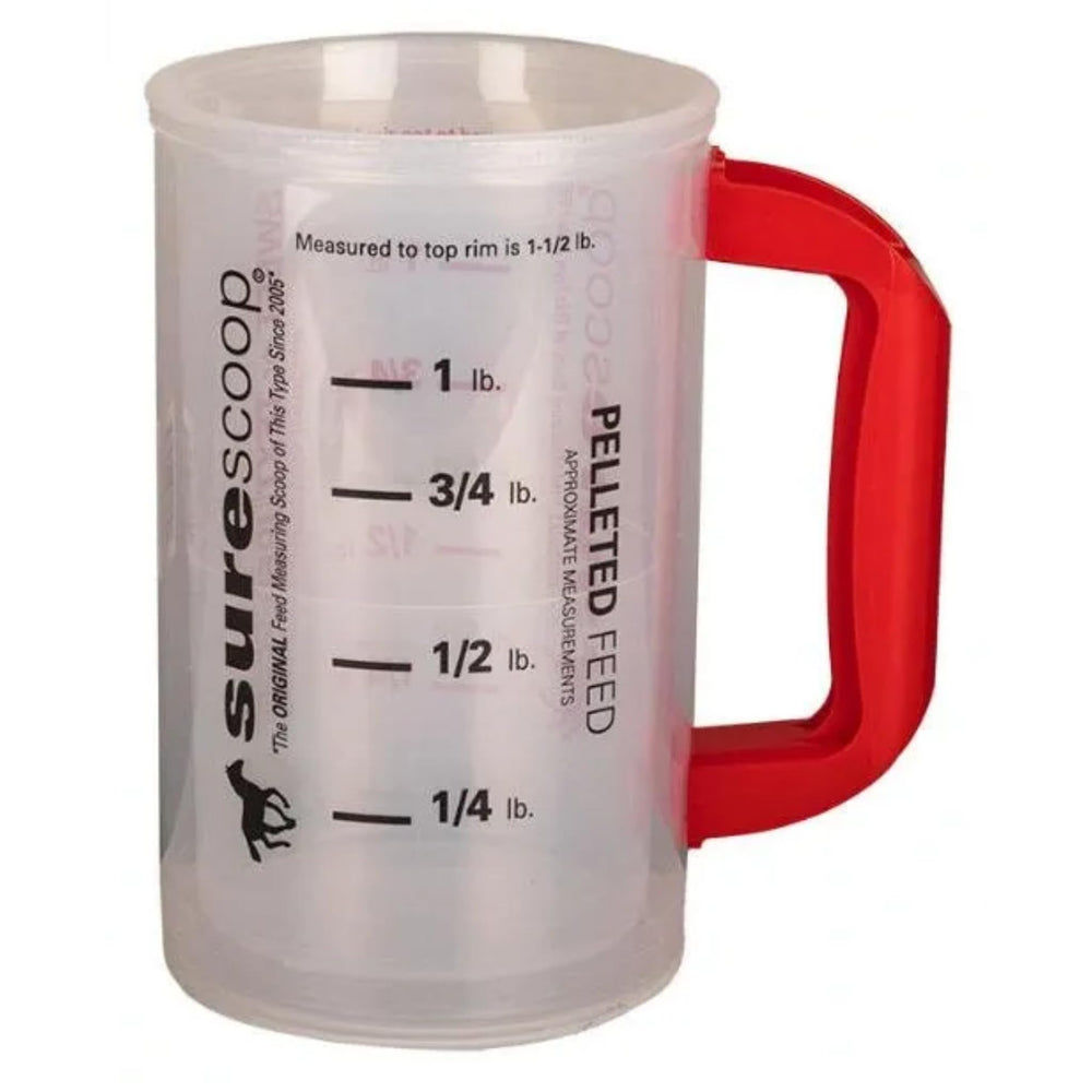 Whirley DrinkWorks SureScoop shows graduated increments for precise feeding.