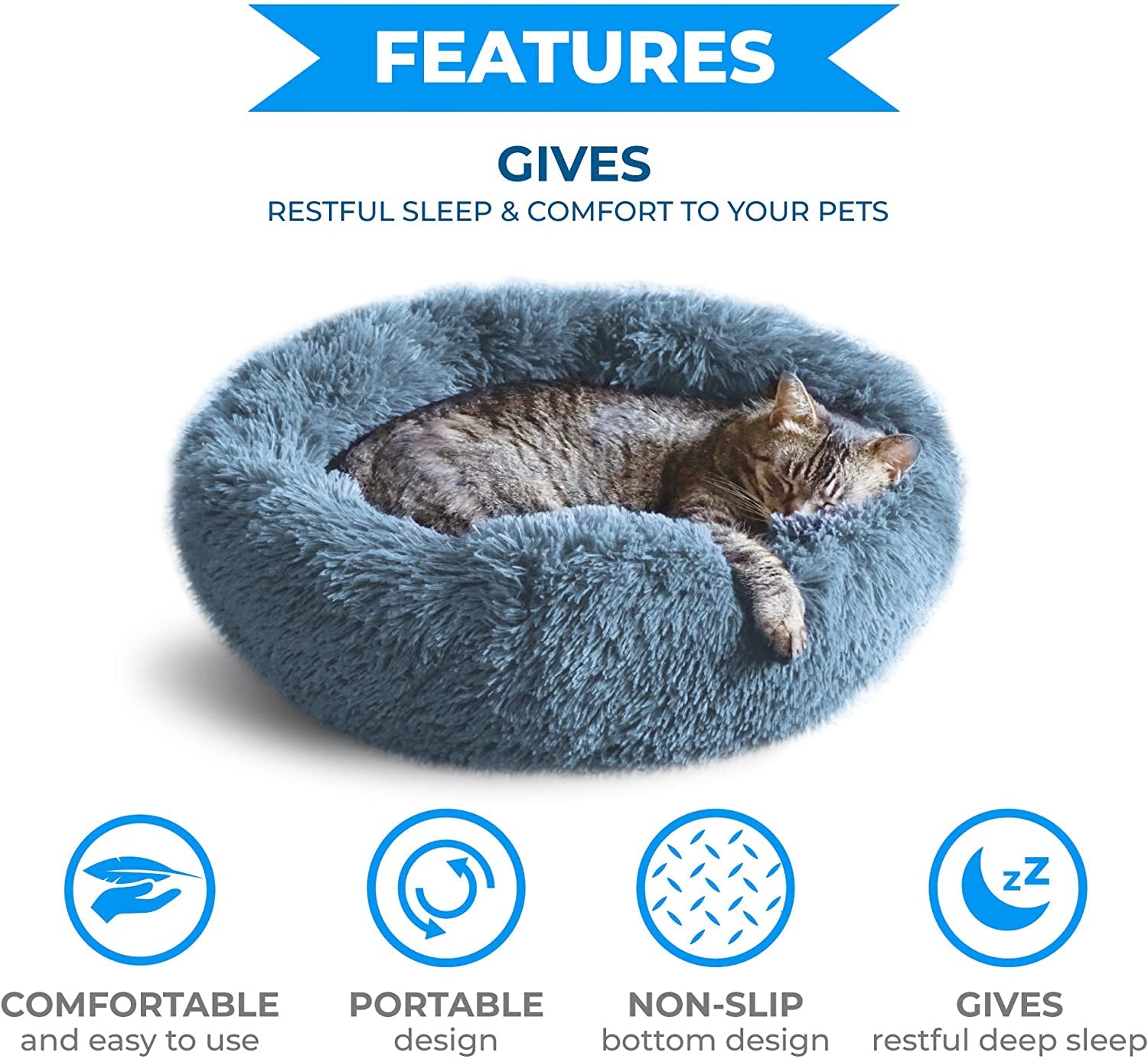 Whiskers & Friends cat bed donut design encourages curling and nesting.