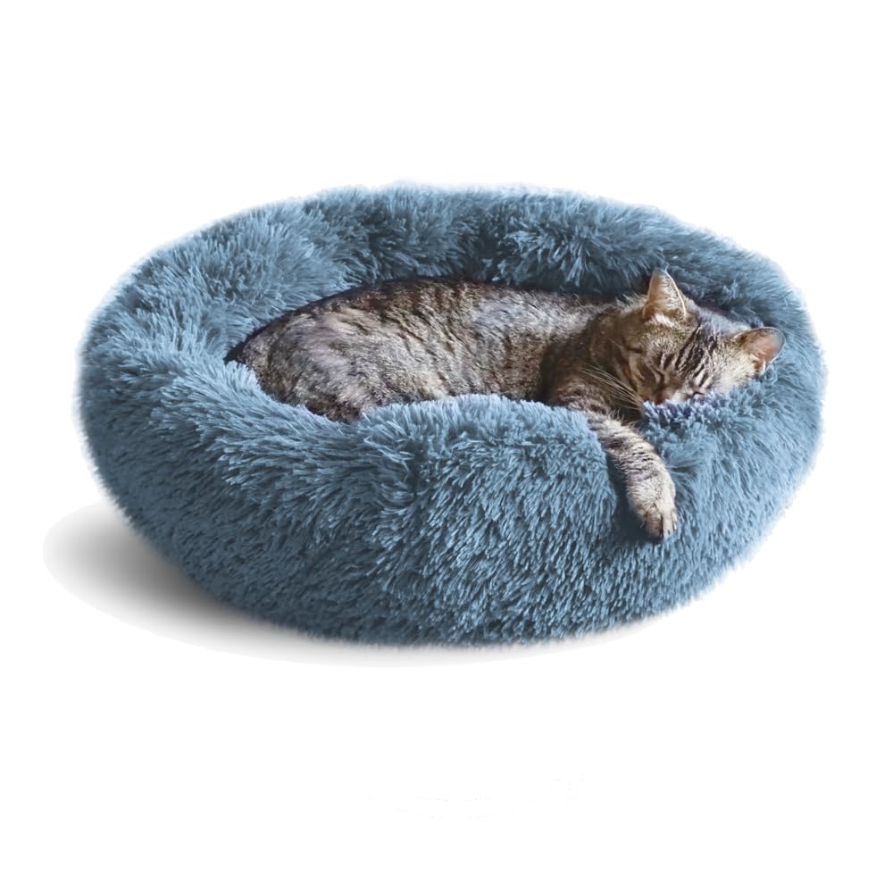 Whiskers & Friends round cat bed plush exterior for cozy lounging.