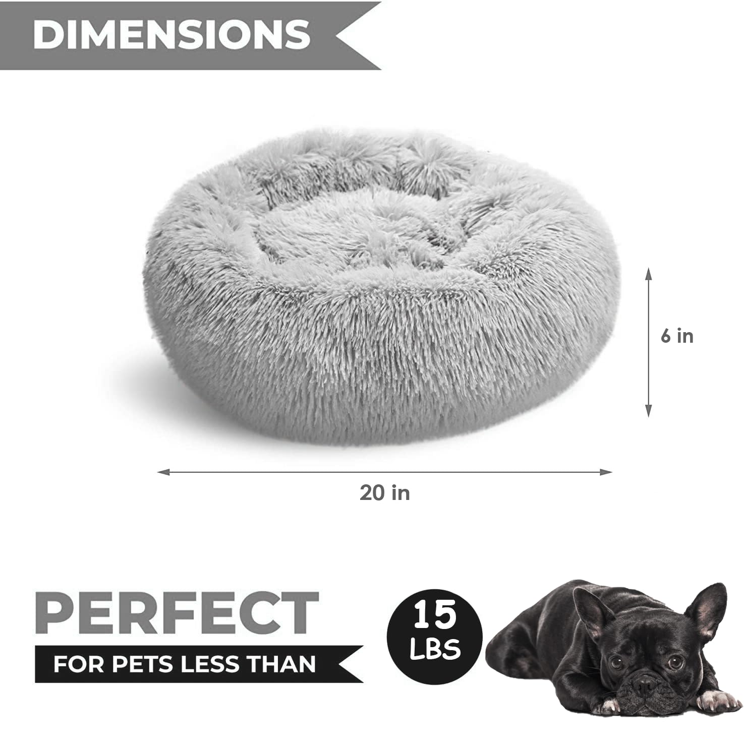 Whiskers & Friends 23in donut dog bed side view supports head and neck comfort.
