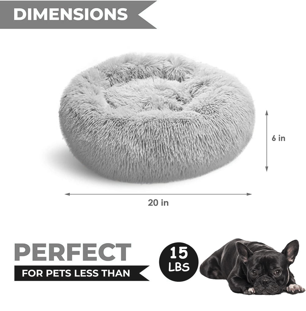 Whiskers & Friends 23in donut dog bed side view supports head and neck comfort.