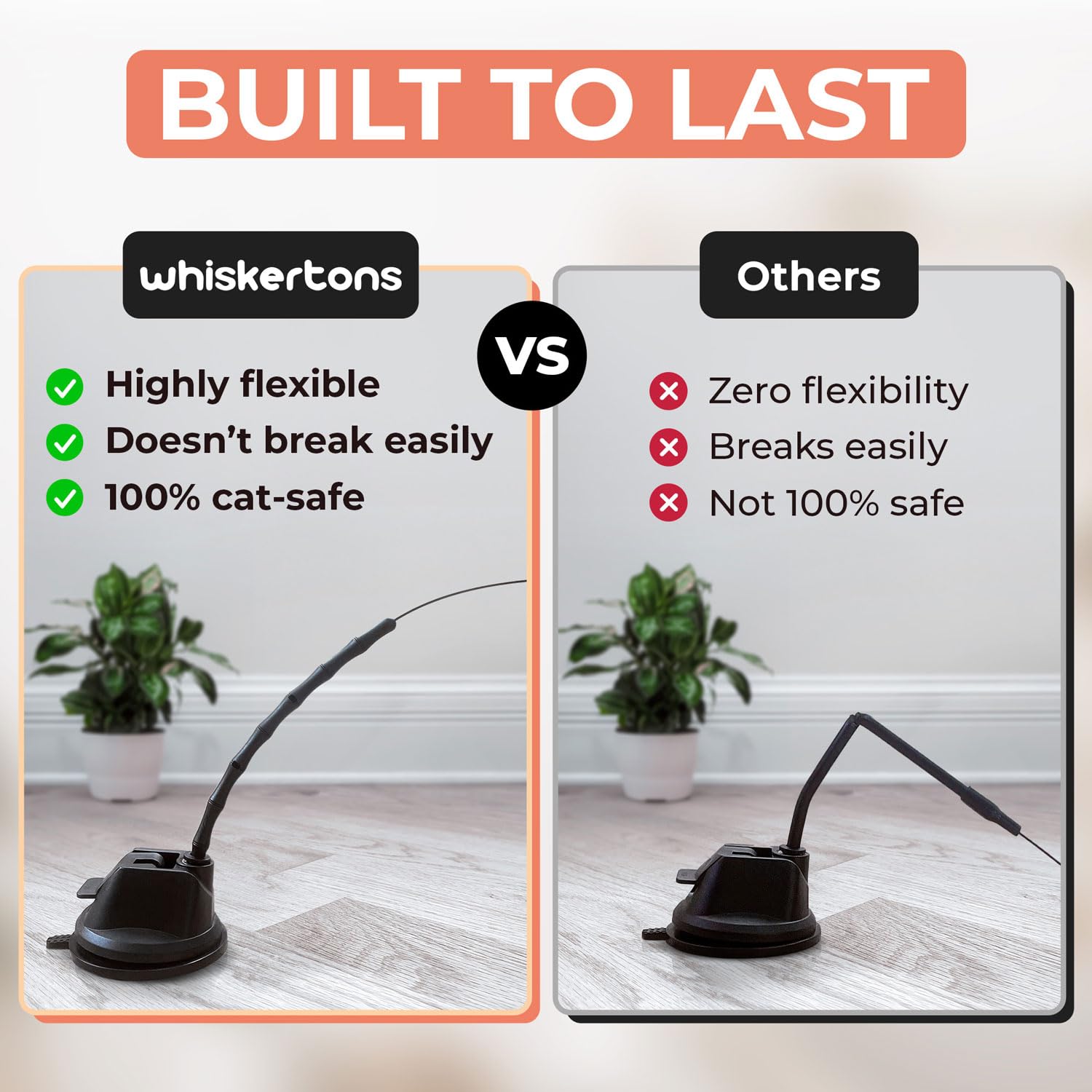 Whiskertons-suction-base-attachment: attach horizontally or vertically to surfaces for flexible setup.