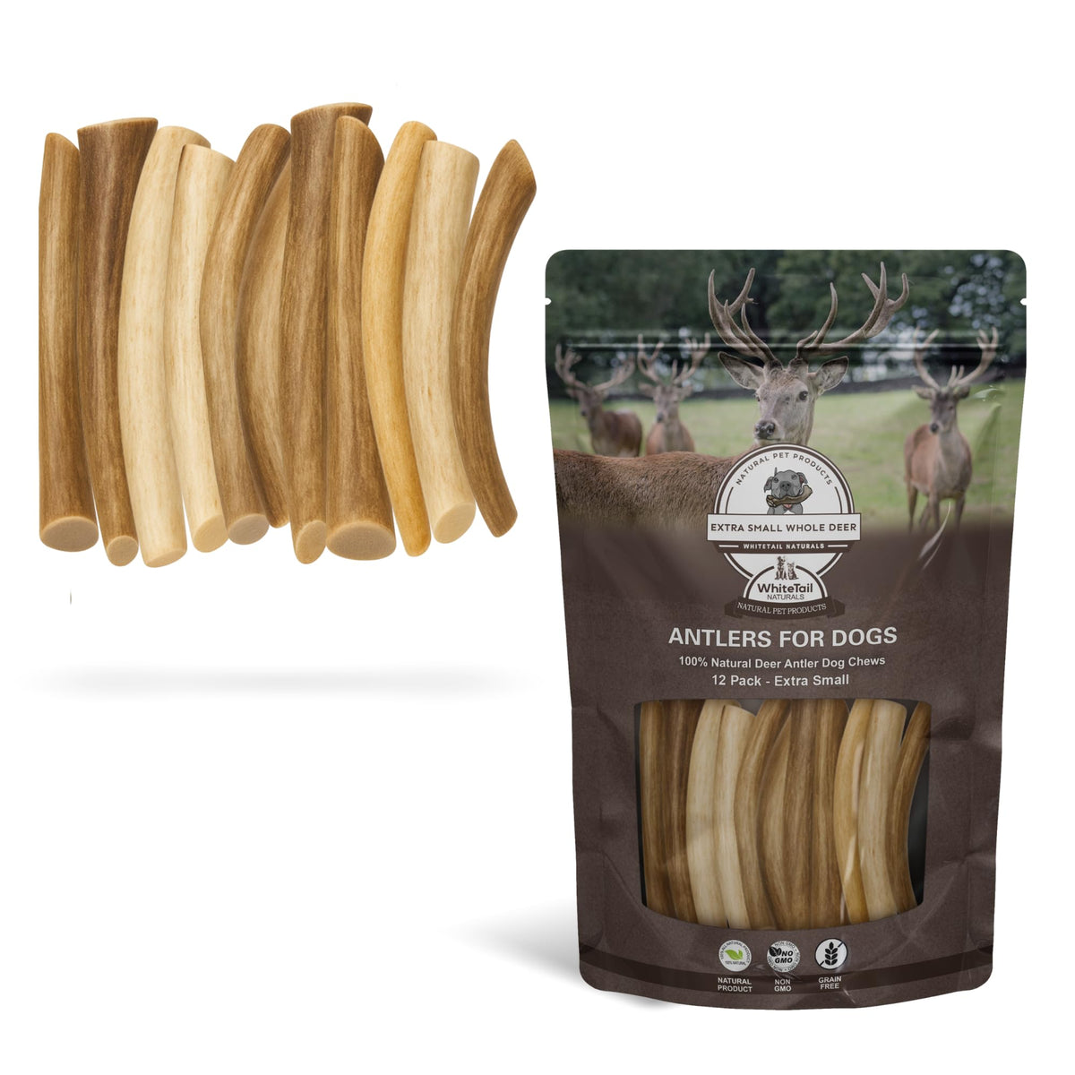 WhiteTail Naturals deer antlers small-dogs pack image, long-lasting chew for puppies