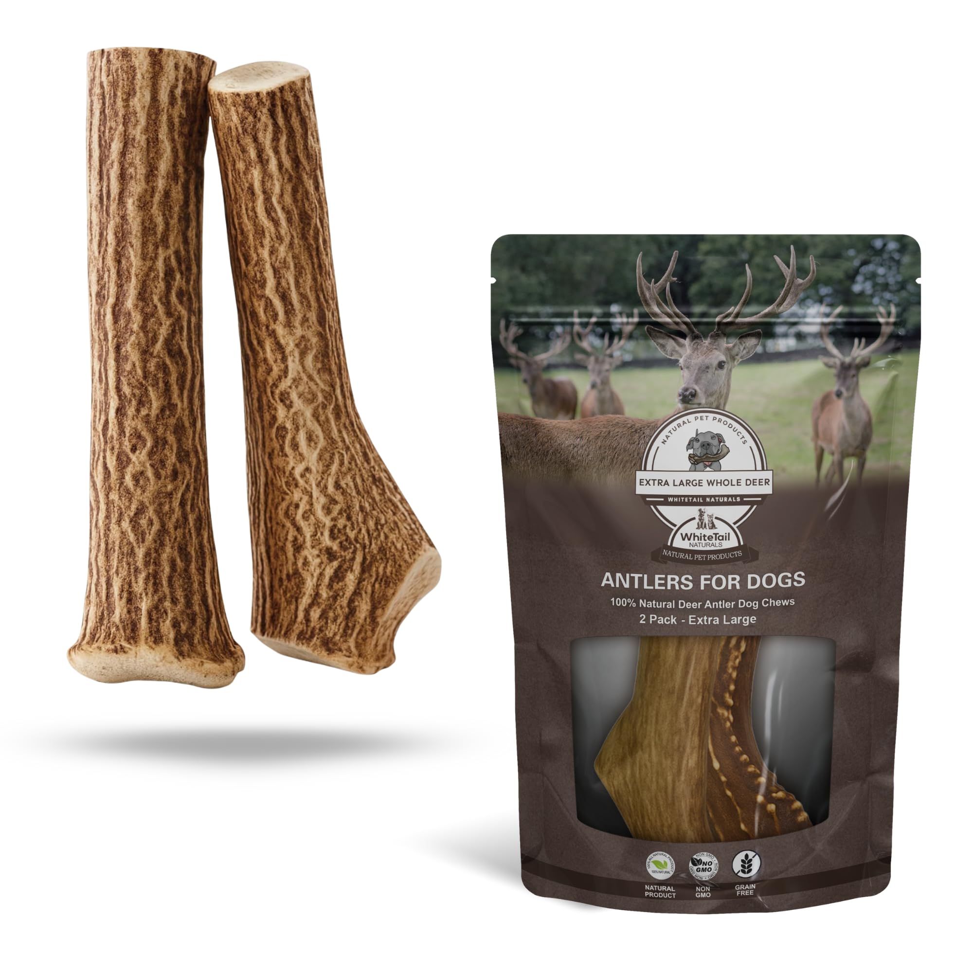 WhiteTail Naturals jumbo antler chews closeup for durable chews and long sessions.