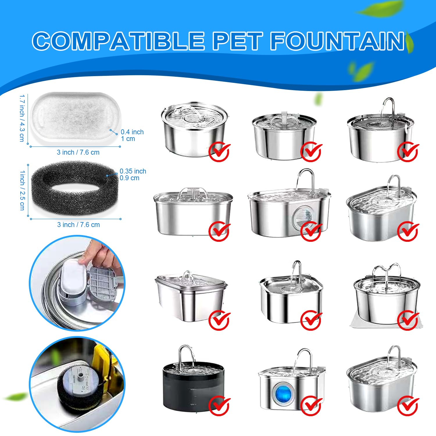 Whksoy cat fountain filters compatibility chart helps verify fountain fit.