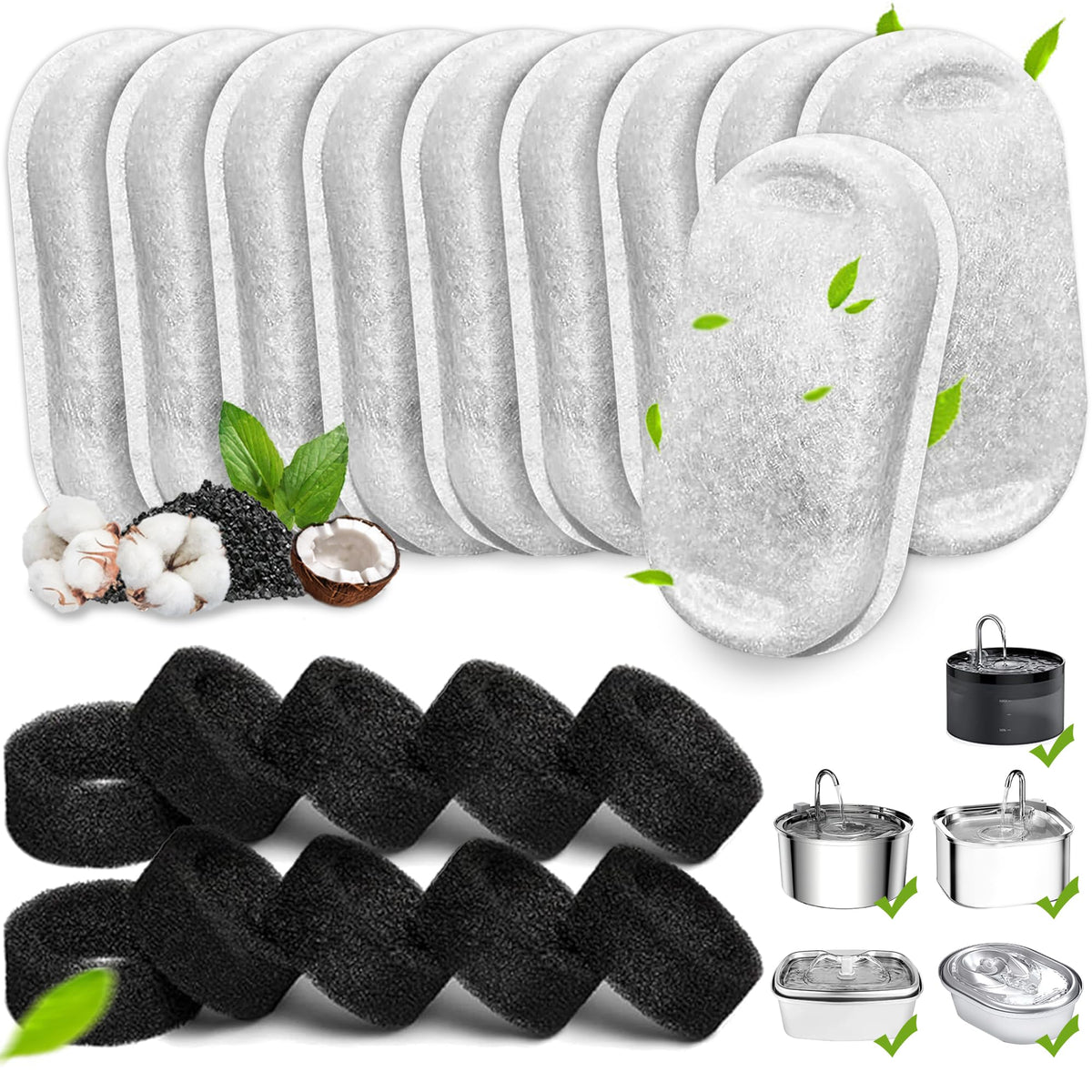 Whksoy cat fountain filters pack top view shows value pack for clean water.