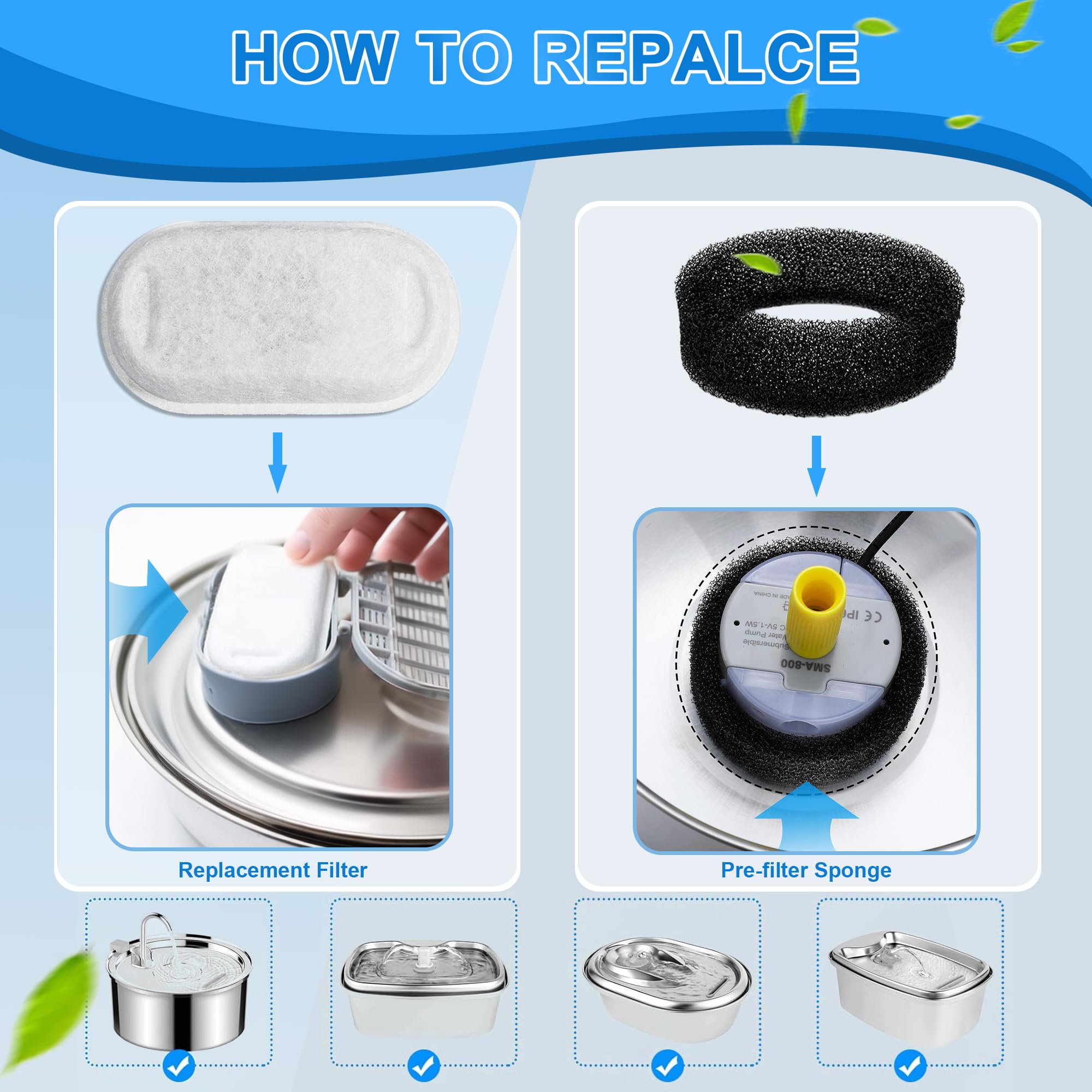 Whksoy filter sponges remove hair, dust, and scraps.