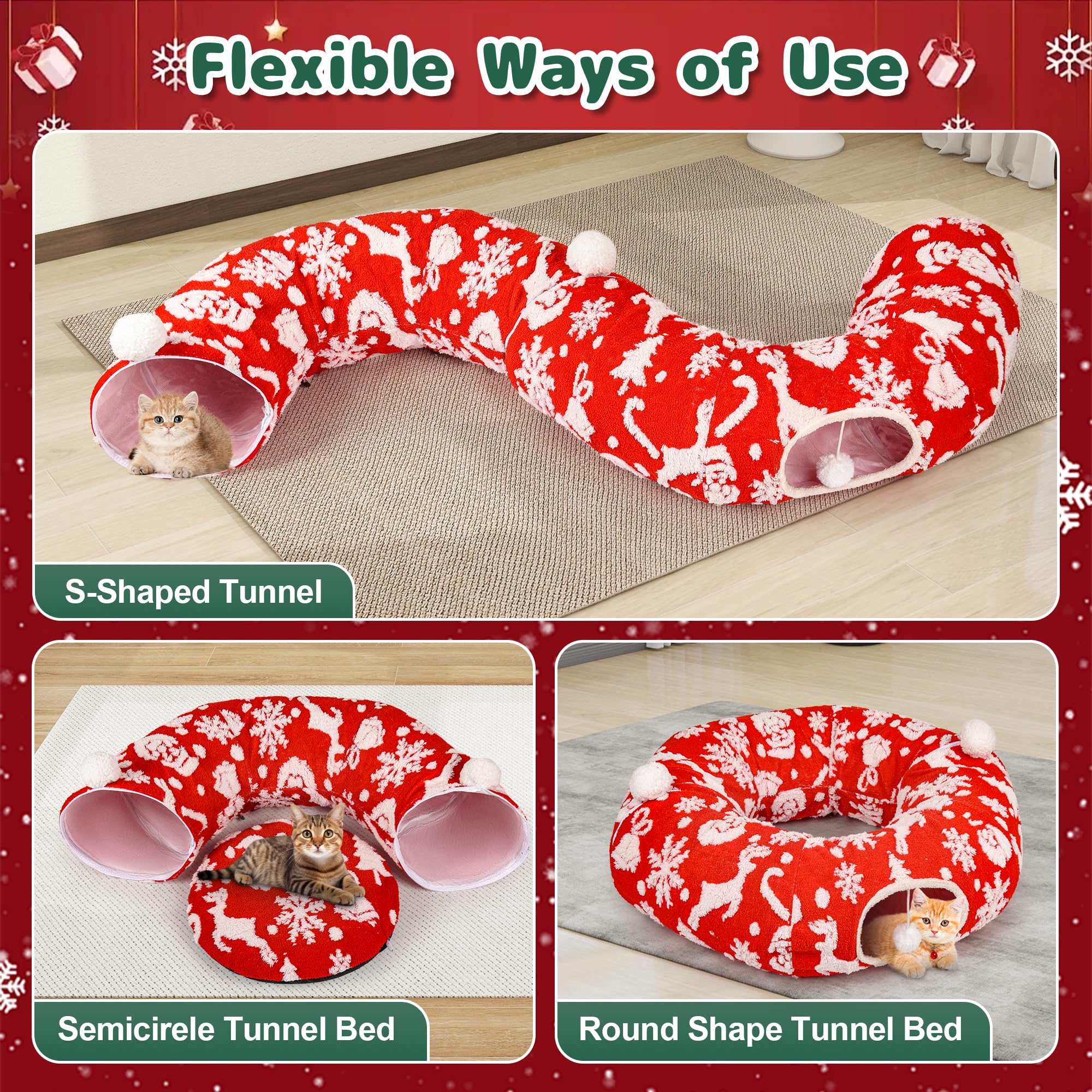 Whmayai cat tunnel 37-inch diameter provides spacious play space for larger cats