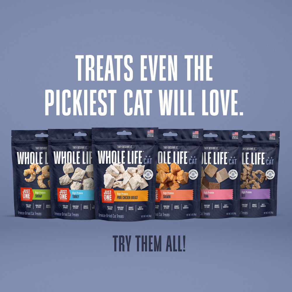 4 oz vacuum-sealed pack preserves freshness of Whole Life Cat Just One Chicken