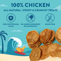 Wholesome Hound Chicken Chips closeup reveals crisp, lean-protein snack.