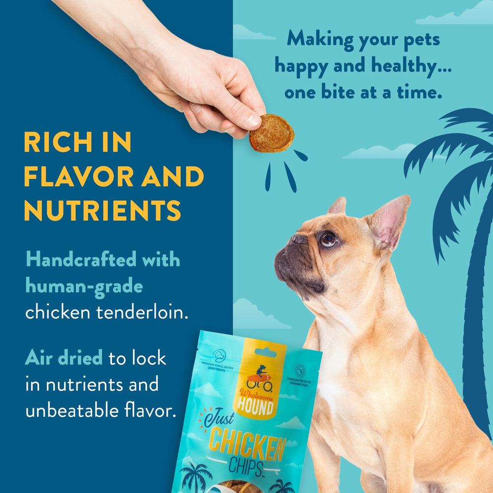 Wholesome Hound Chicken Chips training-use demonstrates easy-to-break rewards.