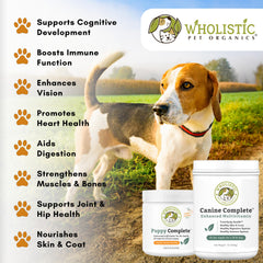 Wholistic Pet Organics Canine Complete dog-meal-topper — convenient boost to homemade meals.