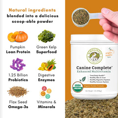Wholistic Pet Organics Canine Complete pumpkin-digestive-health — pumpkin benefits for dogs' tummies.