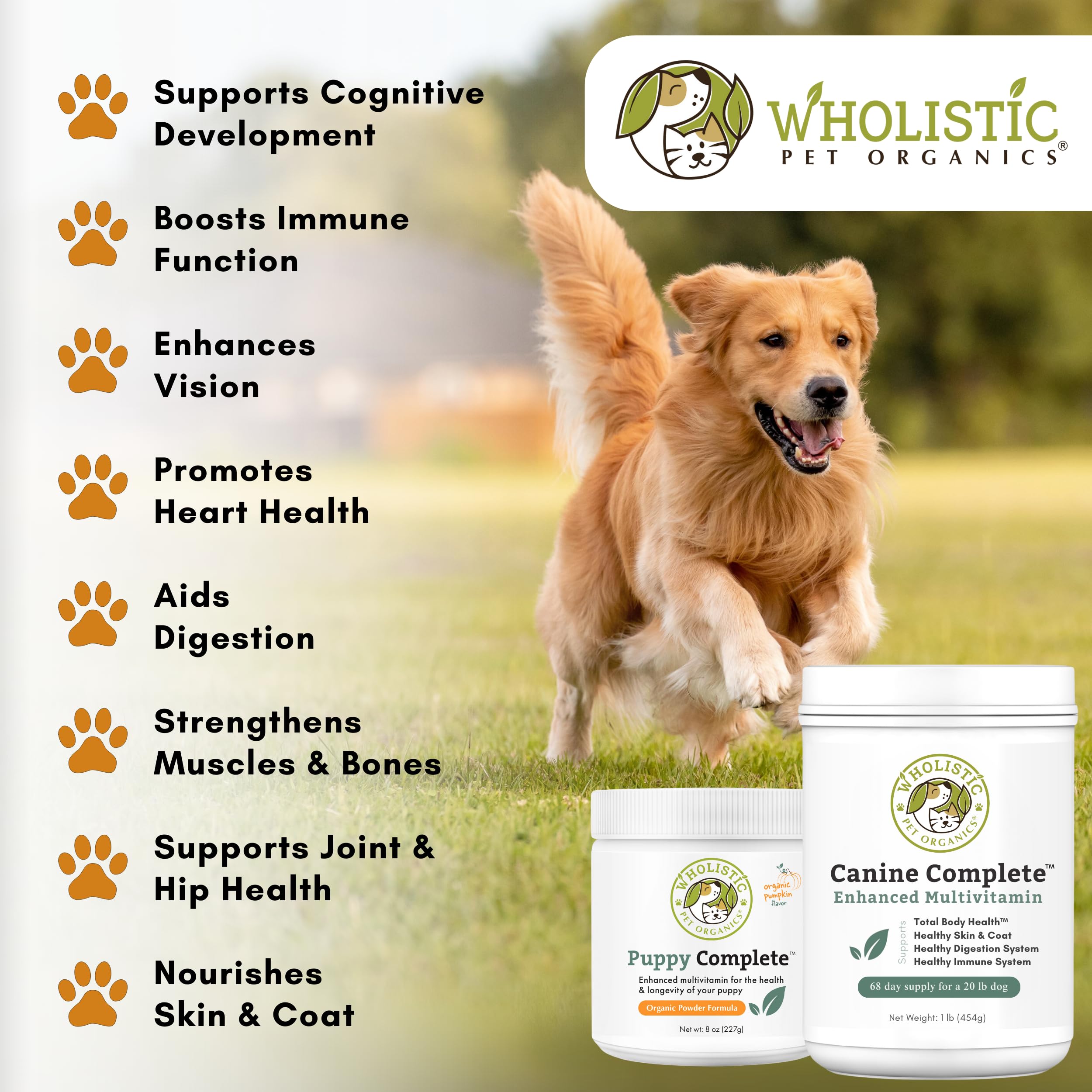 Wholistic Pet Organics Canine Complete skin-coat focus for shinier coat