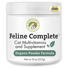 Wholistic Pet Organics Feline Complete bottle front for digestive and immune support.
