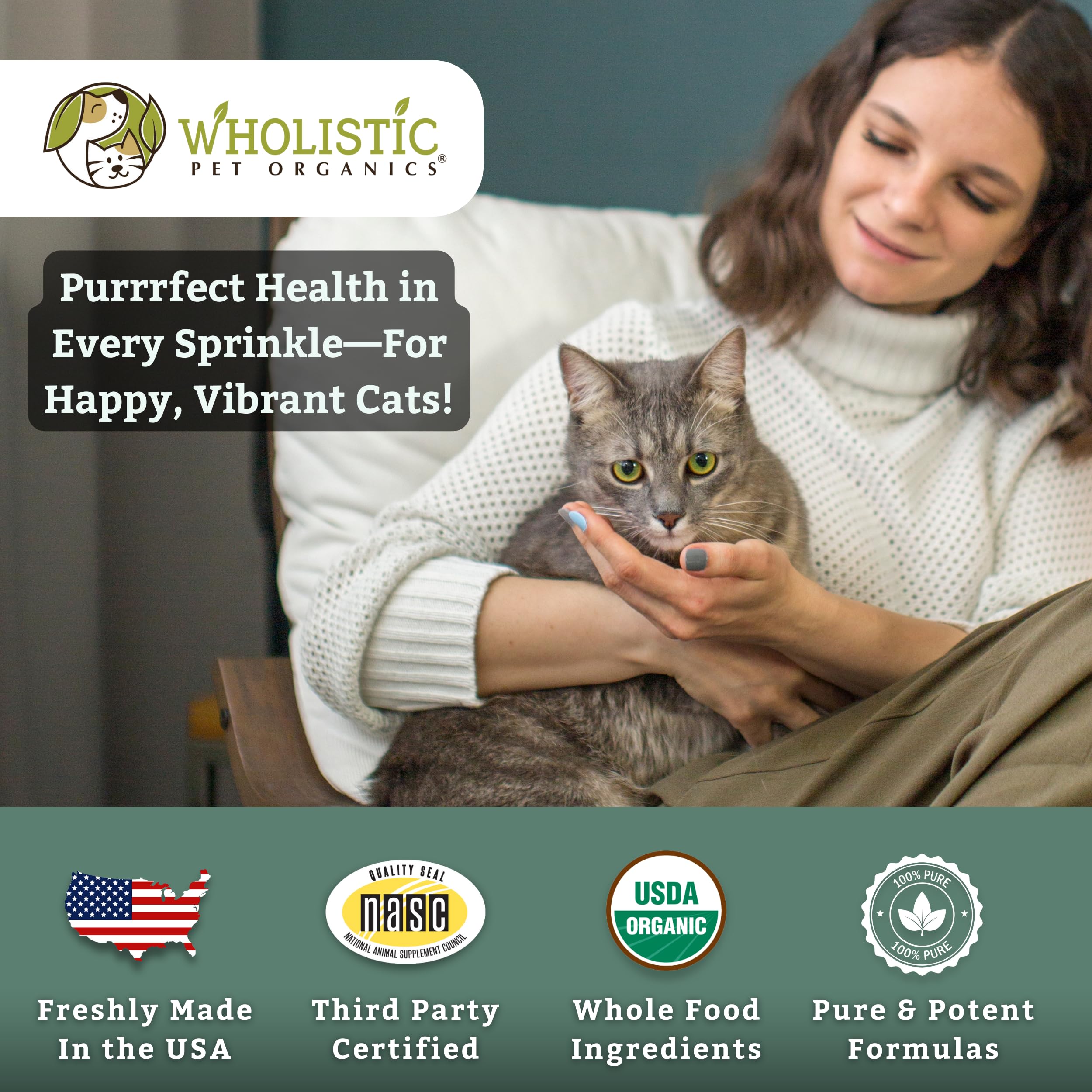 Wholistic Pet Organics Feline Complete immunity focus on overall wellness.