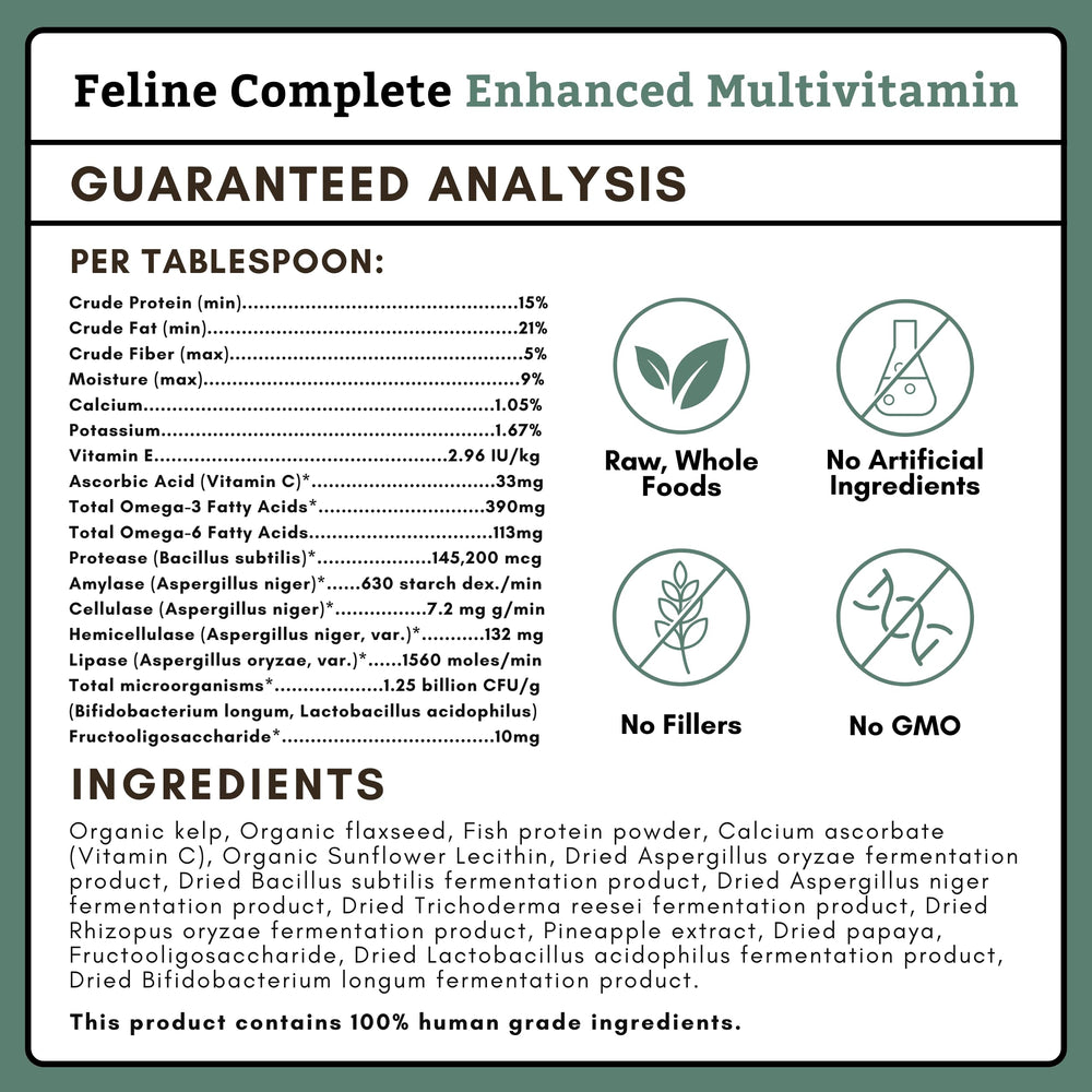 Wholistic Pet Organics Feline Complete powder closeup showing texture.