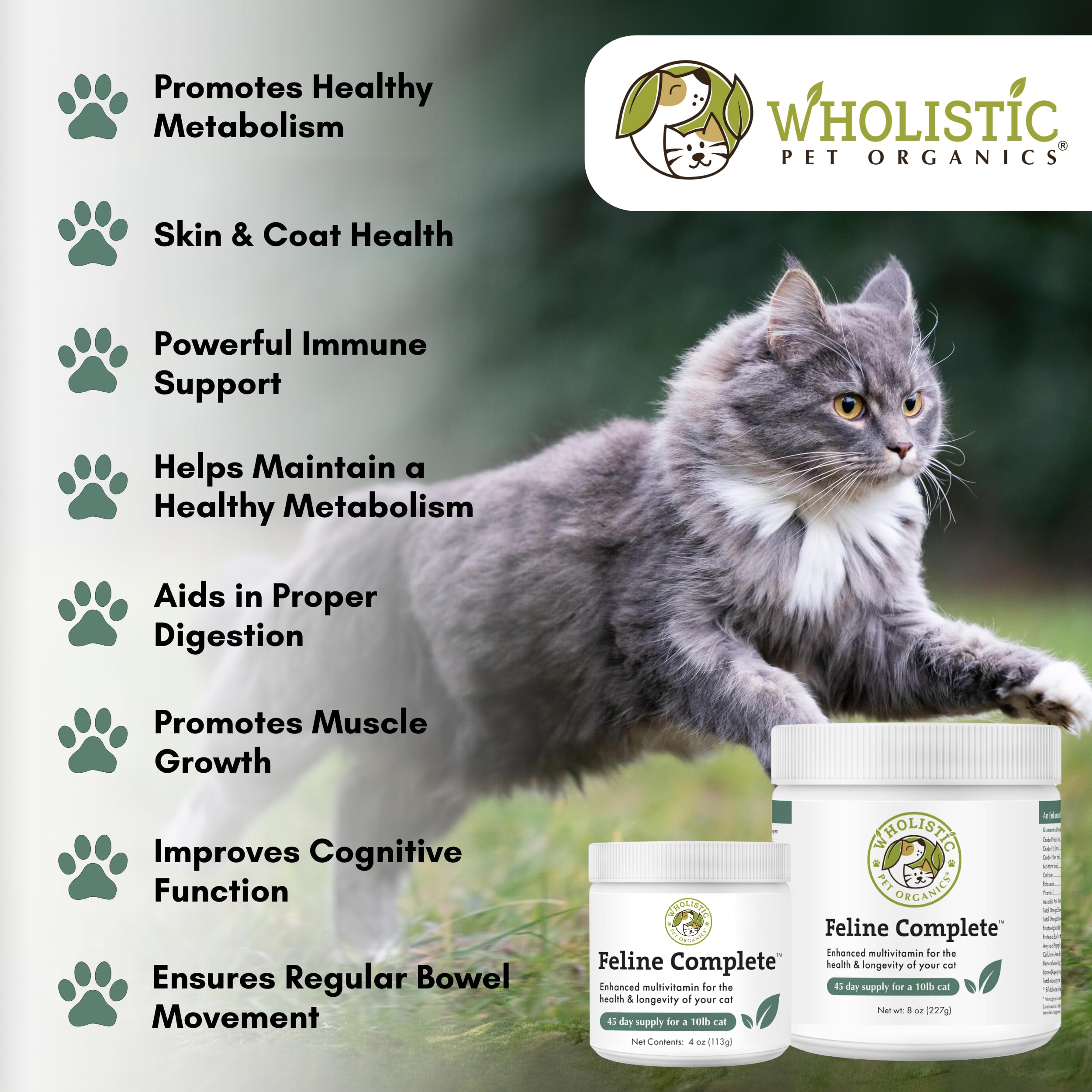 Wholistic Pet Organics Feline Complete scoop for easy measure and use.