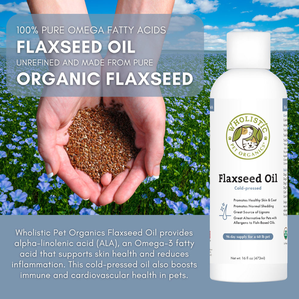 Wholistic Pet Organics flaxseed oil joint support may aid mobility.