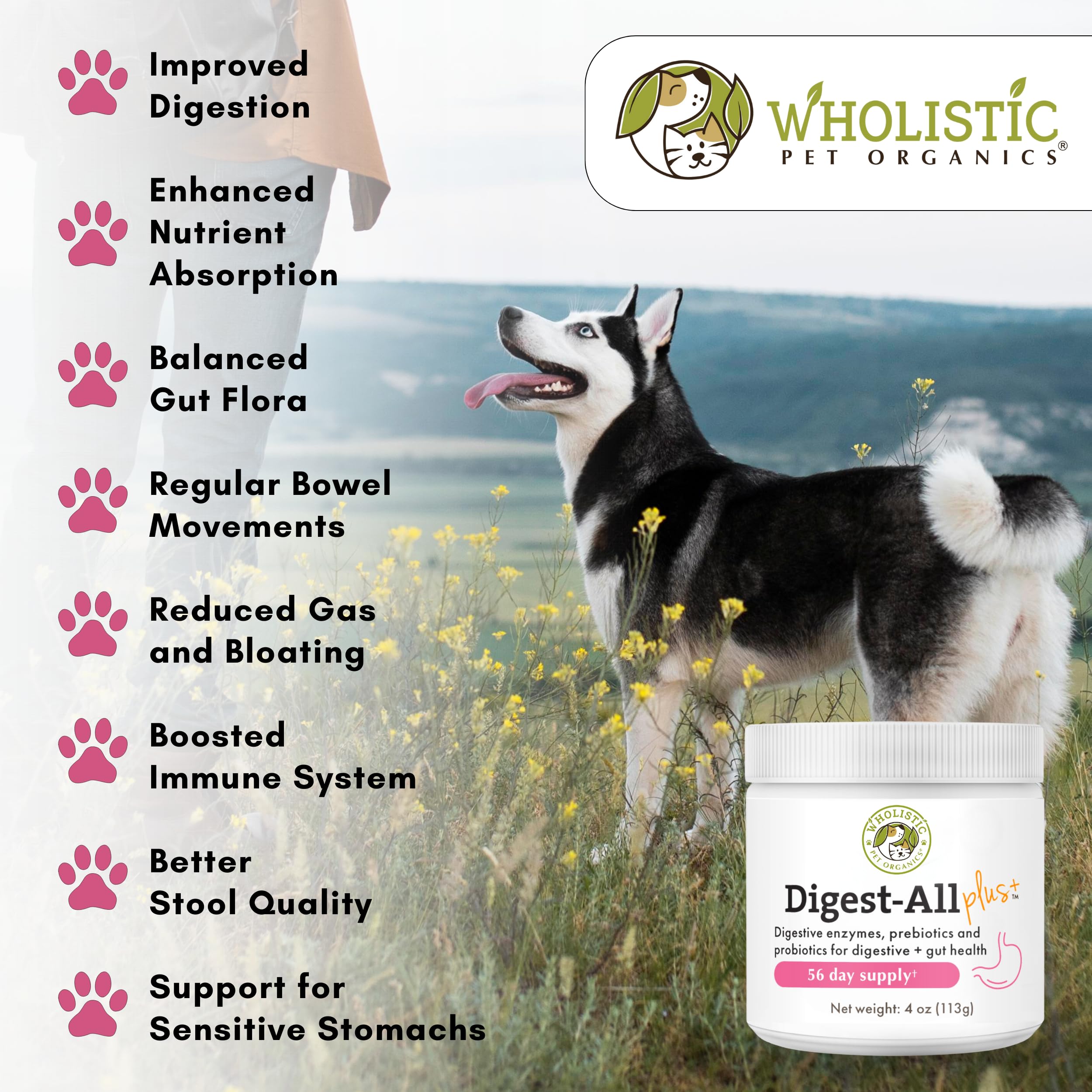 Wholistic Pet Organics probiotics for dogs daily use scoop offers convenient daily dosing