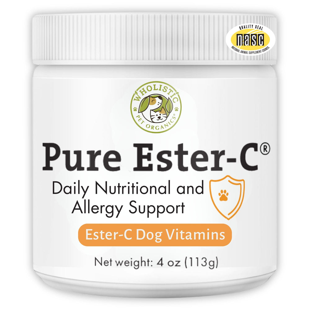 Wholistic Pet Organics Pure Ester-C powder bottle supports immune health in dogs