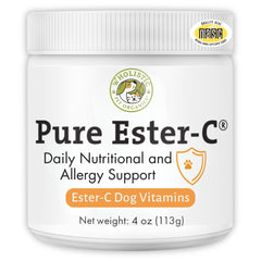 Wholistic Pet Organics Pure Ester-C powder bottle supports immune health in dogs