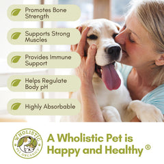 Wholistic Pet Organics Sea Coral Calcium clean-label ingredients close-up.