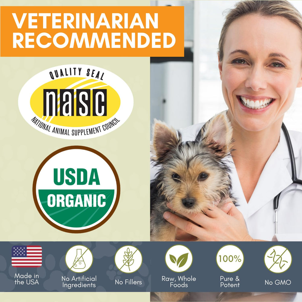 Wholistic Pet Organics Sea Coral Calcium serving with kibble.