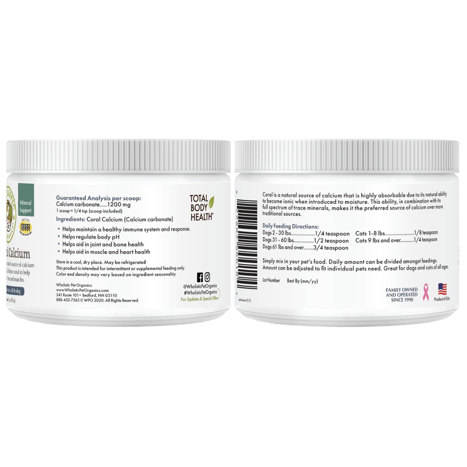 Wholistic Pet Organics Sea Coral Calcium natural marine source.